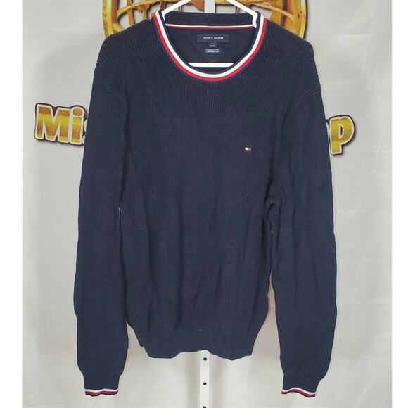 Tommy Hilfiger Men’s Blue Crewneck Sweater Size Large Cotton Knit - Picture 1 of 4